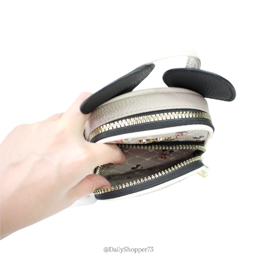 Disney Women's Luxe Mickey Mouse Patterned with Ears Quilted Beige Crossbody Bag - Picture 9 of 10